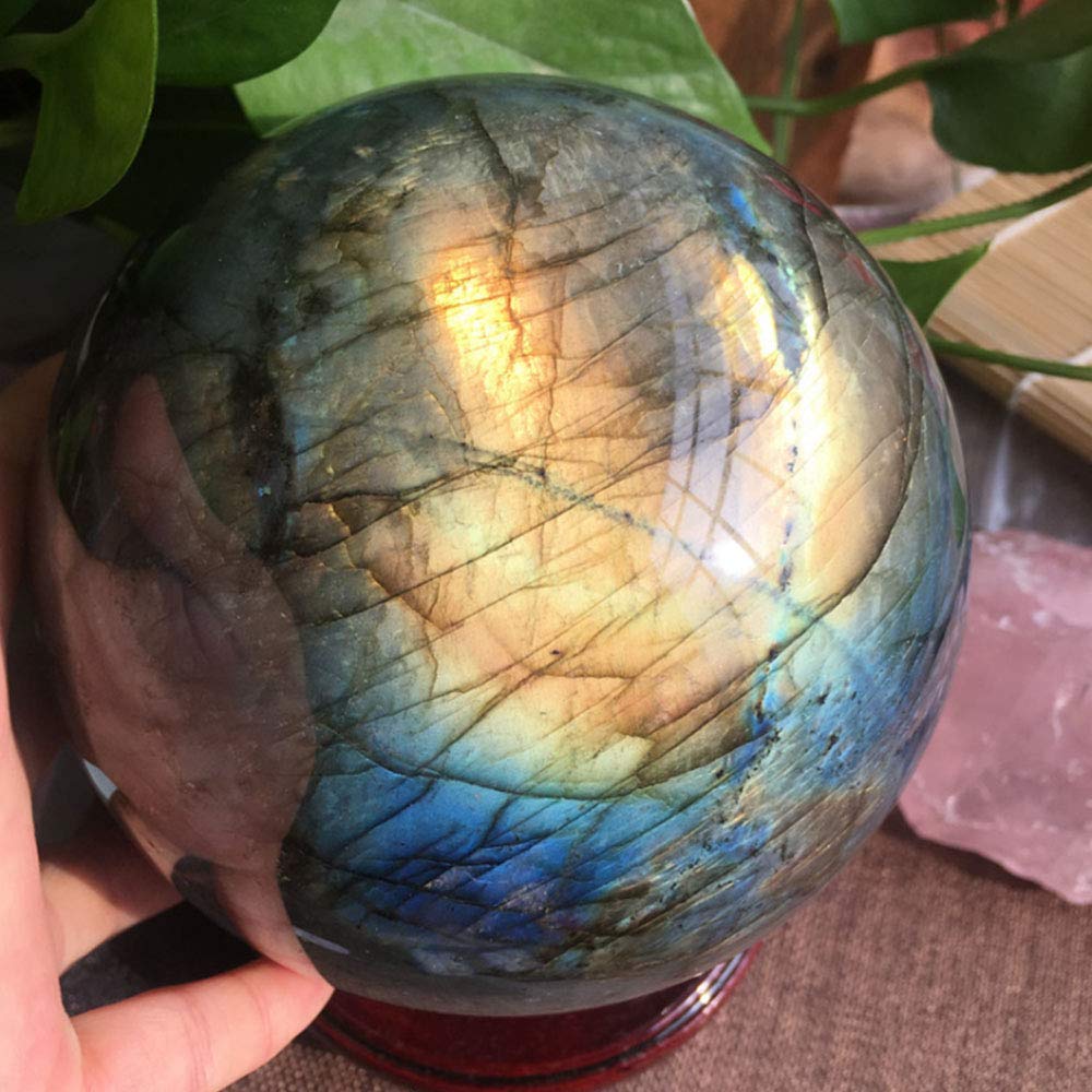 Acxico 1Pcs 60mm Natural Labradorite Quartz Sphere Quartz Crystal Ball Reiki Healing