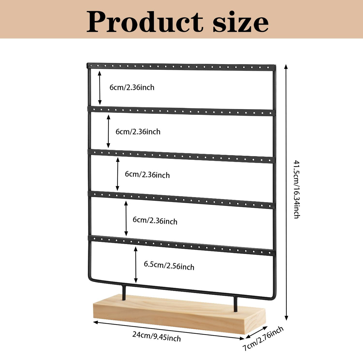 RUINENGDA Jewelry Organizer, 5 Tiers Earring Organizer with 120 Holes for Storing and Displaying Earrings of Various Styles, Models and Sizes, Removable Wooden Base for Home and Store Use