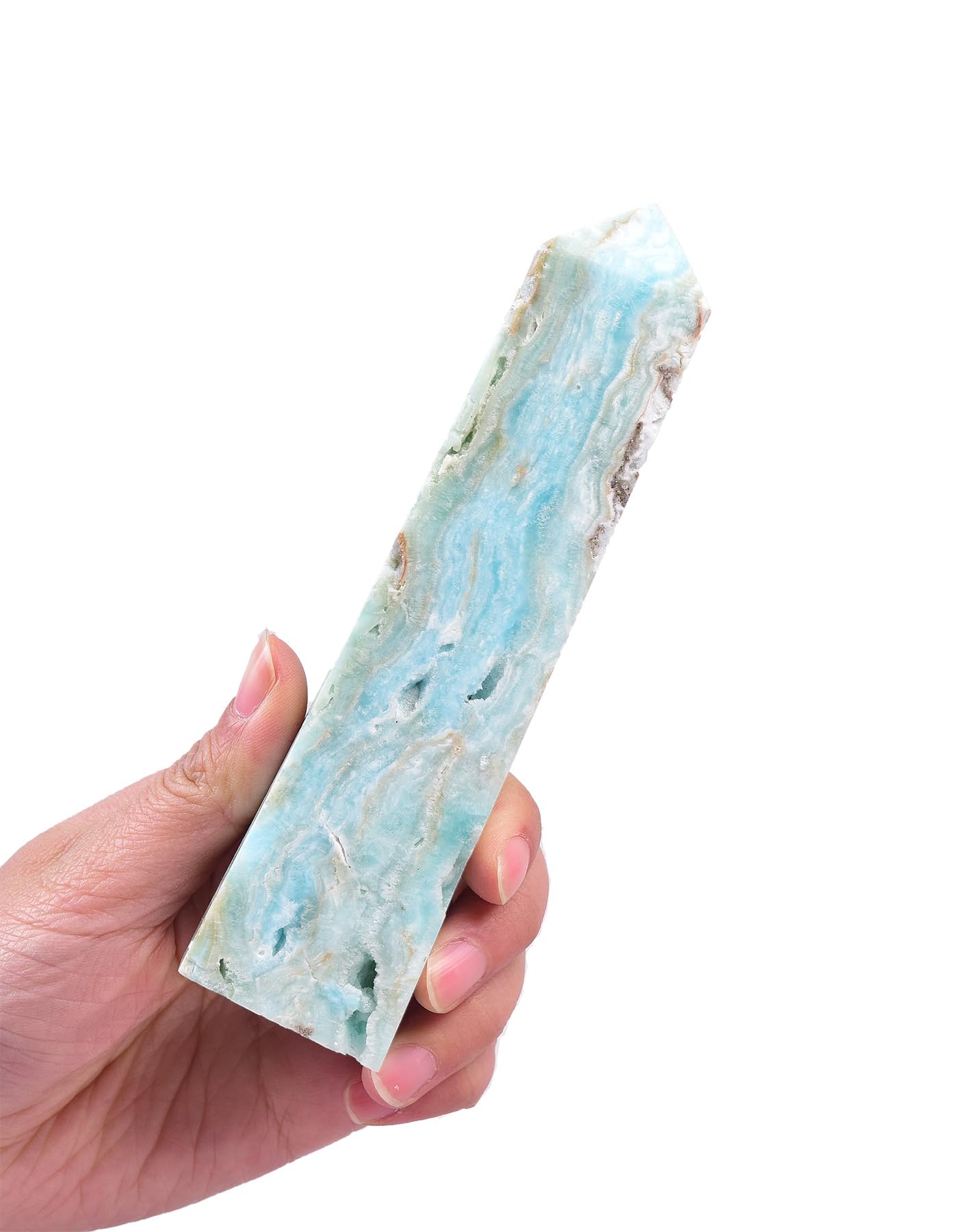 AMOYSTONE Healing Large Crystal Tower Hemimorphite Obelisk Blue Small 7-14 OZ for Home Décor Crystal Grid Meditation Therapy
