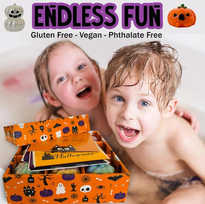 Bath Bombs for Kids with Surprise Toys Inside - Set of 9 Organic Halloween Bath Bombs, Gentle and Safe - Fizzy Balls with Rainbow Bubbles, Halloween Gifts for Kids