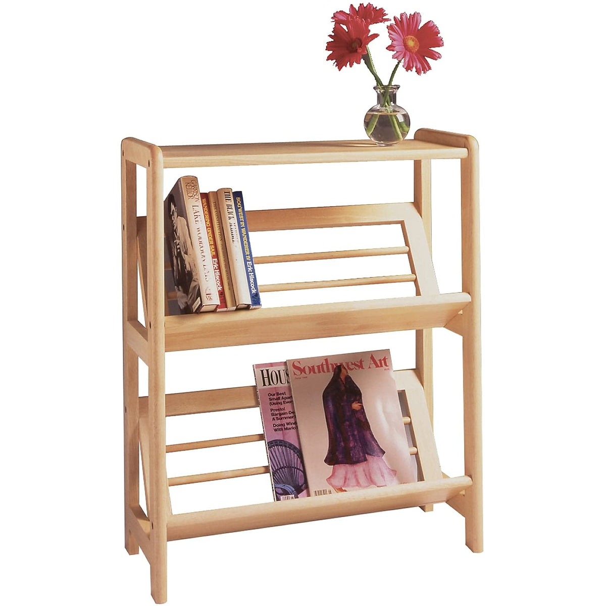Winsome Mission Beech Wood 4-Tier Bookshelf with Slanted Shelf, Natural (82430)