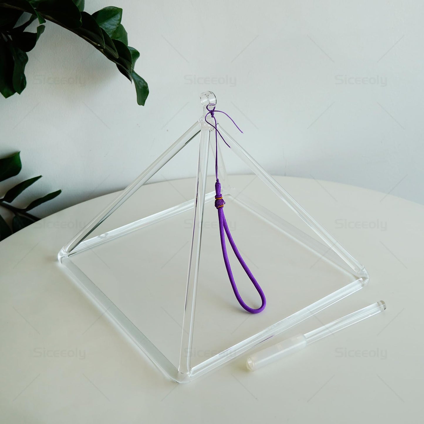 Siceeoly 10 inch Pyramid Quartz Crystal Singing Pyramid Handmade TransparentHealing Musical Instrument For Sound Healing Meditation With Crystal Singing Bowl Striker