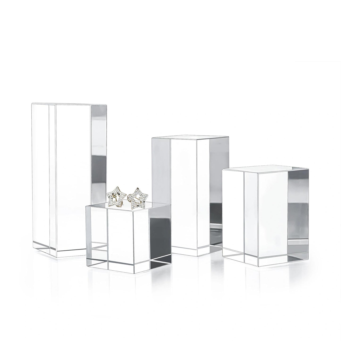 Clear Polished Glass Cube Photo Props, Transparent Solid Glass Display Blocks for Photography Boutique Jewelry Cosmetic Crafts Closet Show, 4 Pack (Transparent Cube)