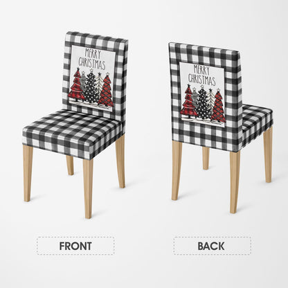 Horaldaily 4PCS Christmas Dining Chair Covers, Black Buffalo Plaid Trees Stretch Removable Washable Slipcover Chair Protector for Dining Room Home Decor