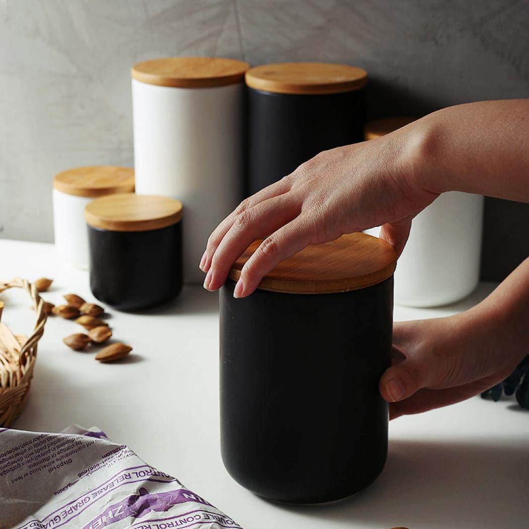 MilkyWay Food Storage Jar Strong Ceramic Storage Canisters with Airtight Seal Bamboo Lid Modern Design Seal Damp-Proof Kitchen Jar for Coffee, Tea, Spice and More (Black(M: 27oz/800ml))