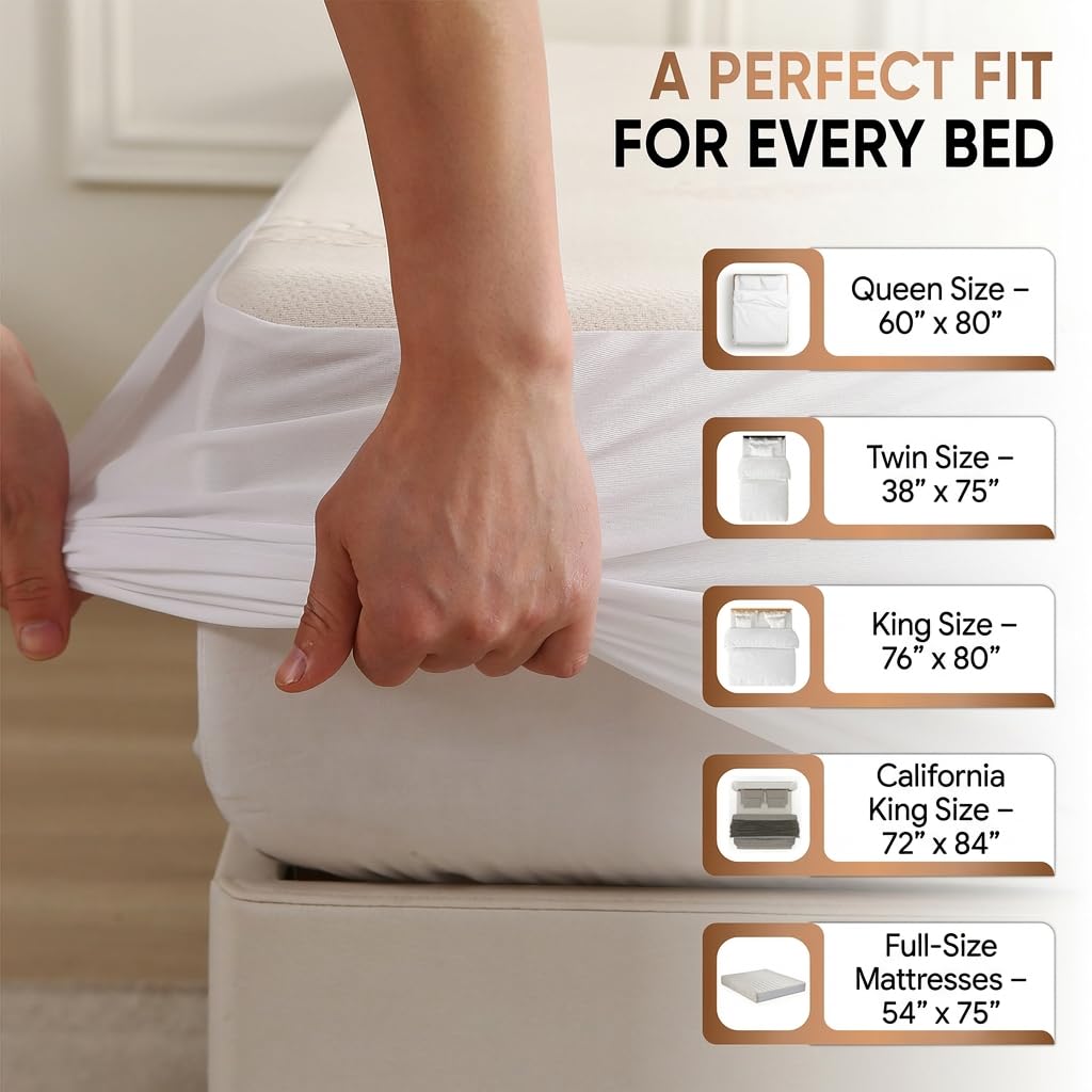 Waterproof Organic Mattress Protector Twin XL Size – Premium Soft Organic Cotton Surface Mattress Cover – Noiseless & Breathable 250 GSM Mattress Pad – Deep Pocket Fitted Design