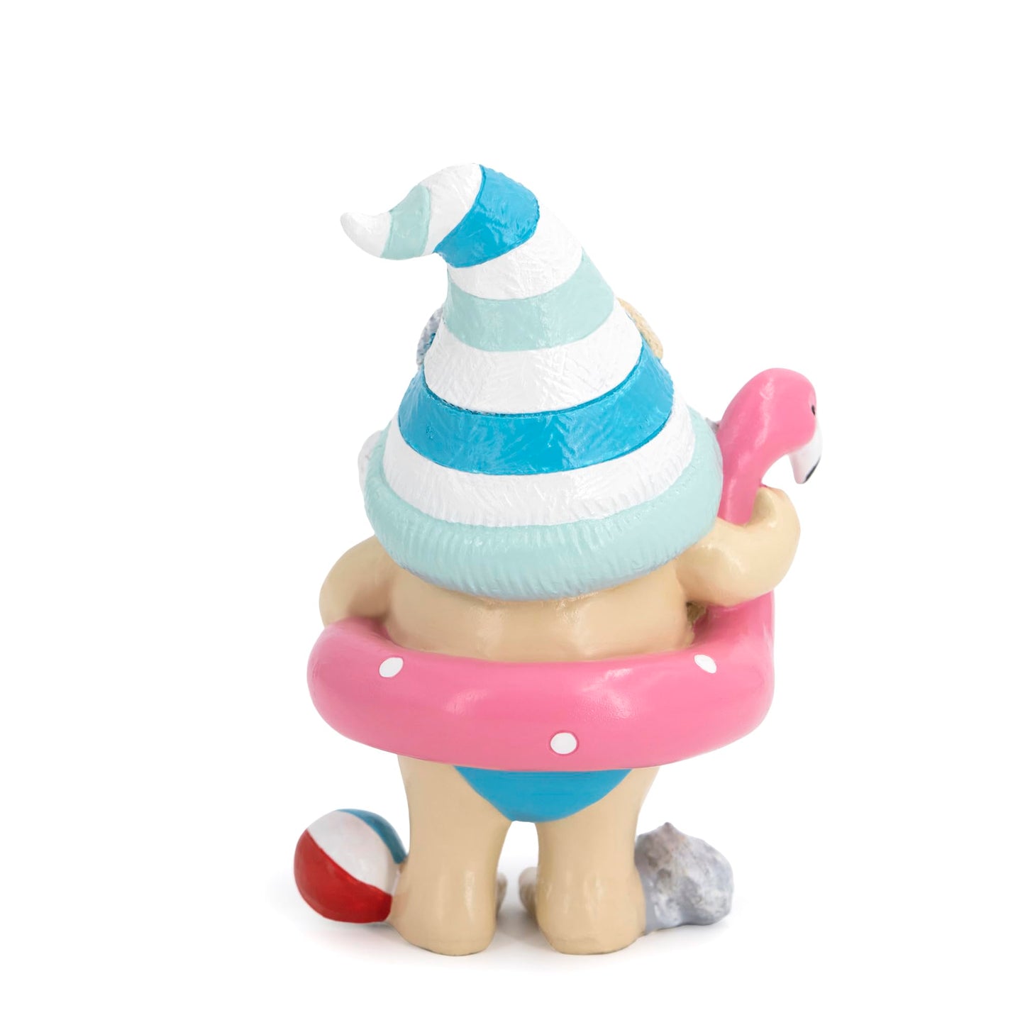 Hodao Coastal Ocean Gnome Decorations – Hand-Painted Resin Beach Gnome Figurine with Flamingo Float, Seashell Hat & Beach Ball, Summer Sea Decor Gift for Indoor Home, Bedroom & Tabletop Ornaments