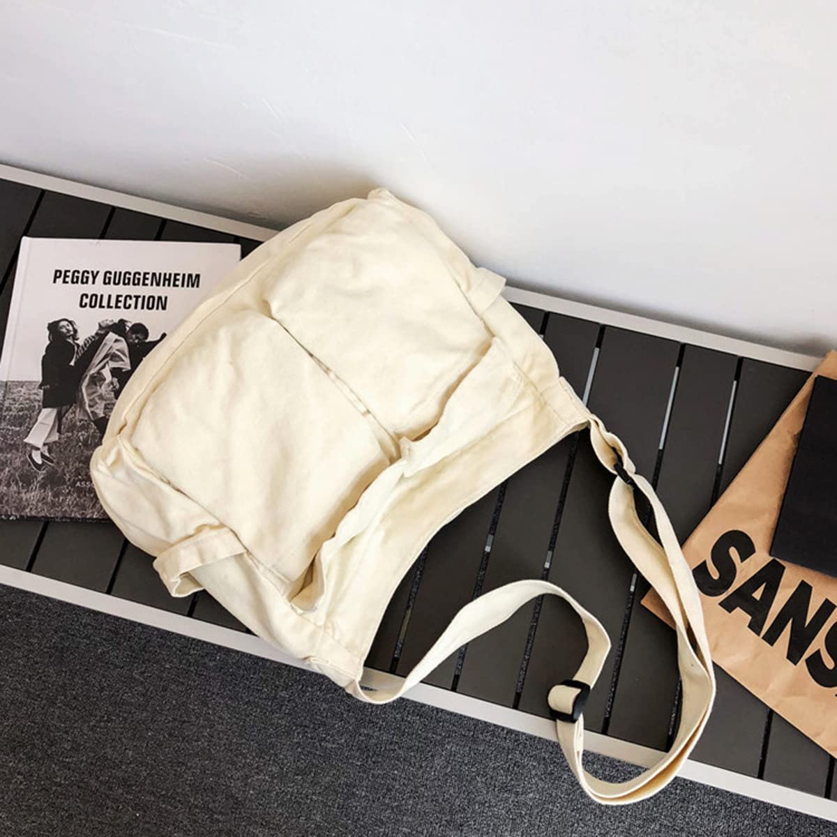 GAXOS Aesthetic Cute Messenger Bag for School Vintage Black Canvas Crossbody for Women Shoulder Laptop Bag