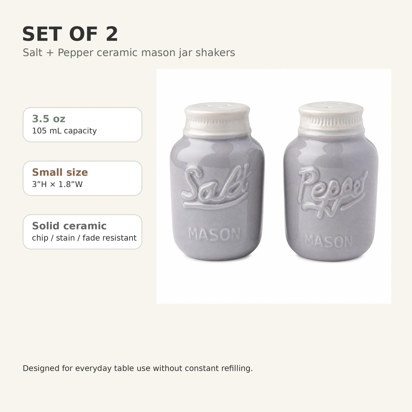 Comfify Grey Mason Jar Salt and Pepper Shakers – 3.5 oz Modern Farmhouse
