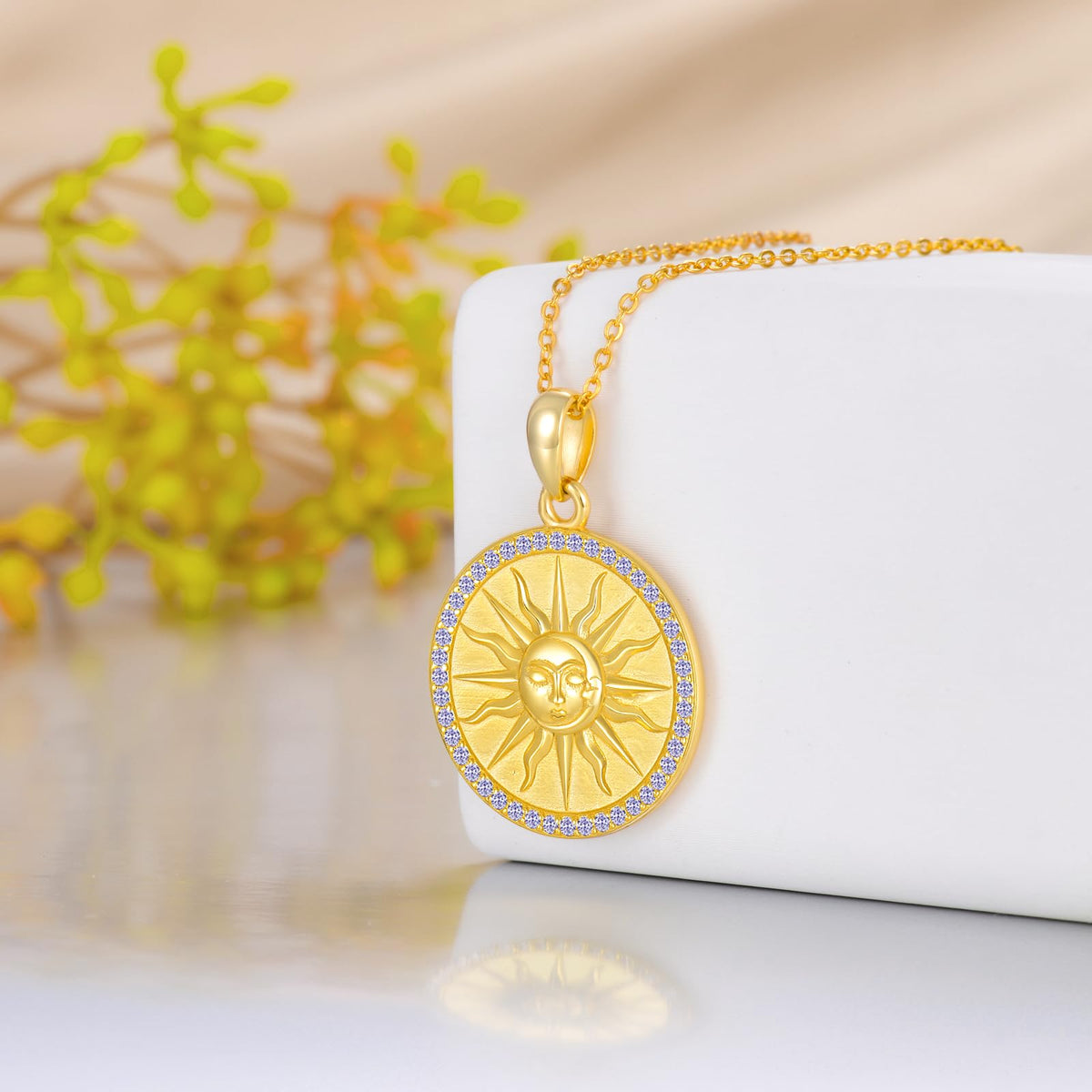 KQF Sun Necklaces for Women Sterling Silver 18K Gold Plated Sun Coin Pendant Birthstone Necklace June Jewelry Gift for Mom