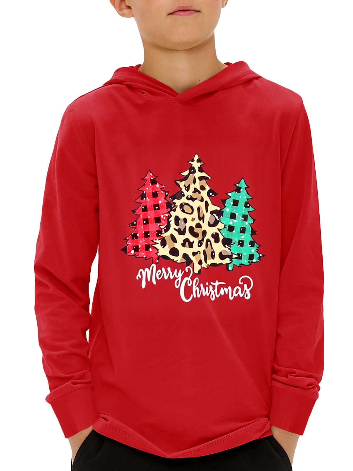 Haloumoning Boys Fashion Christmas Hoodies Kids Long Sleeve Hooded Sweatshirts 5-14 Years
