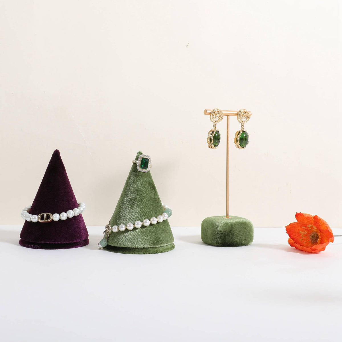 CHISTOR Velvet Earring T Bar Stand Jewelry Display, Earring Display Holder for Selling, Jewelry Storage Organizer【Green】