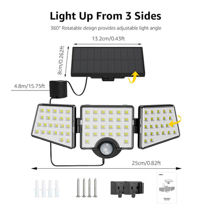 Lepro Solar Security Lights Outdoor Motion Sensor, 1200LM Solar Flood Lights with Separate Solar Panel, IP65 Waterproof, Adjustable 3Heads, Pir Wall Lights for Yard Garage Pathway