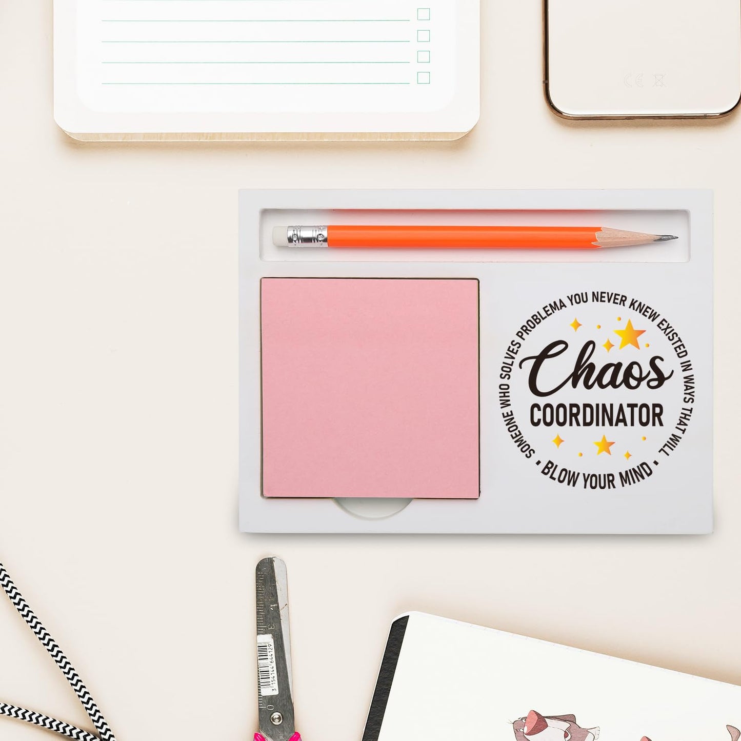 Chaos Coordinator Gifts Funny Inspirational Desk Organizer for Administrative Assistants Teachers Moms – Appreciation Birthday Farewell, Office Humor Desk White Note Pad Holder XBCT6