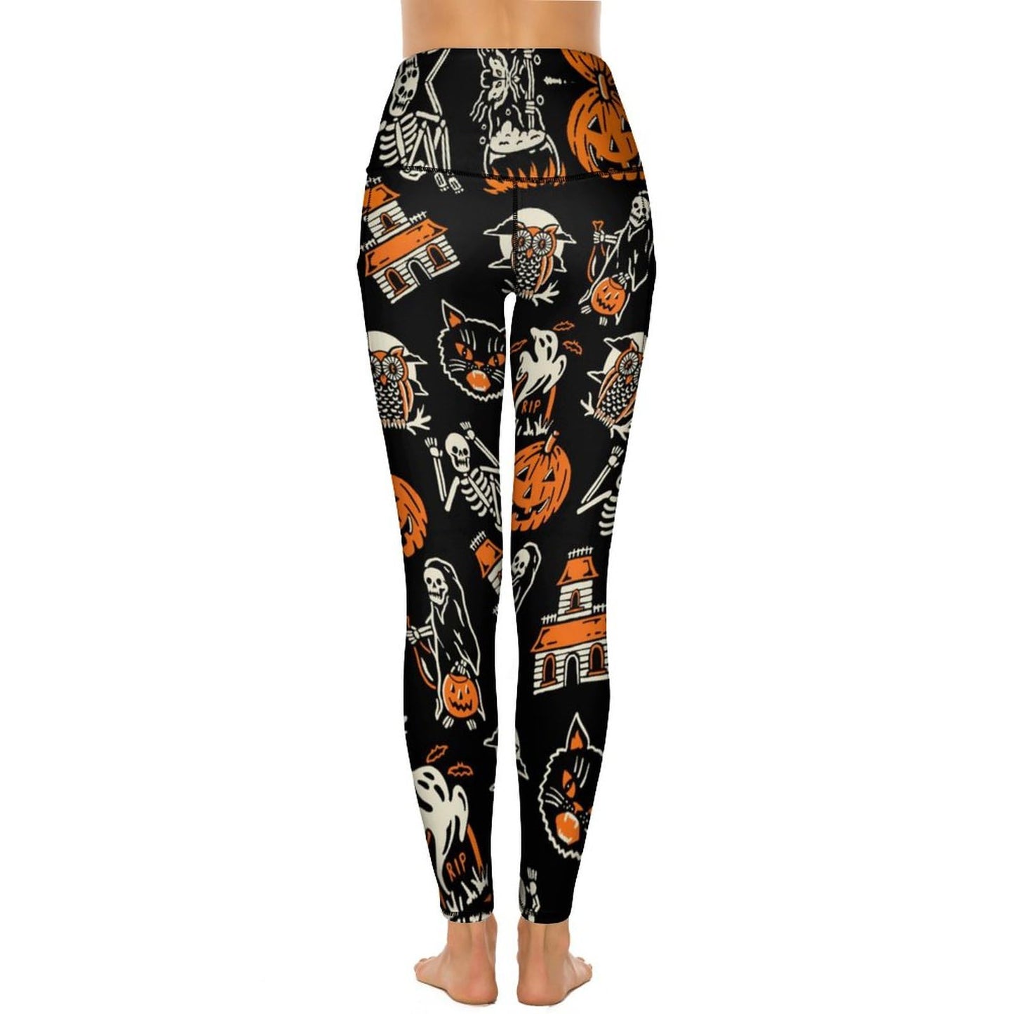 QIVICIMA Women High Waist Workout Leggings Halloween Printed Gym Athletic Tummy Control Yoga Pants with Pockets 1 A9 Halloween M