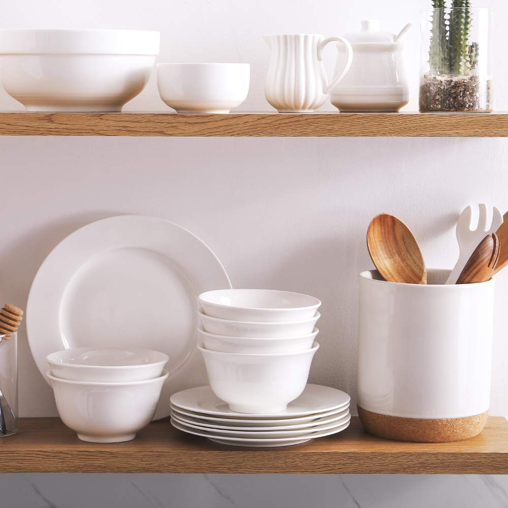 DOWAN 20oz Ceramic Cereal Bowls - 6 White Kitchen Soup Bowls Set - Deep White Bowls for Soup, Cereal and Salad, Microwave and Dishwasher Safe