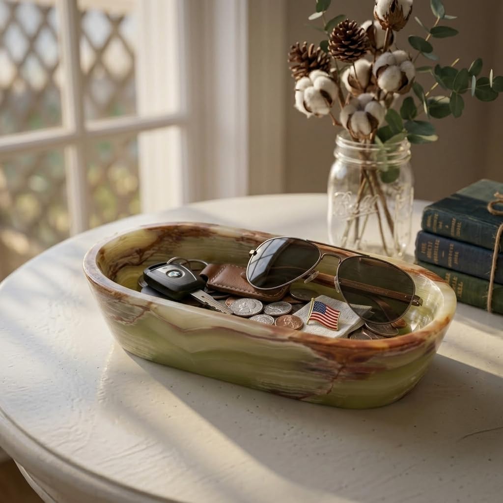 Radicaln Marble Dough Bowl 10" Inches Handmade Decorative Bowl For Home Décor, Ideal Green Onyx Marble Bowl For Keys Entryway Table, Modern Candy Bowl