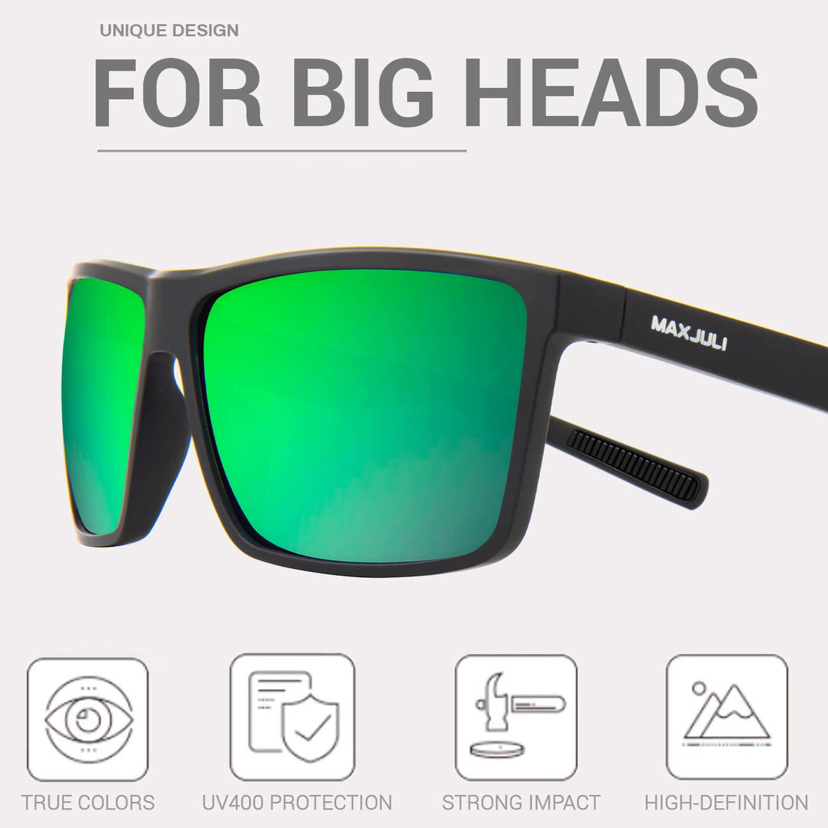MAXJULI Polarized Big Sunglasses for Men Women with Big Heads UV 400 Protection (fit XL size) Black/Green
