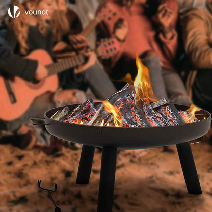 VOUNOT Fire Pit for Garden with Grate and Poker, Outdoor Patio Heater Charcoal Log Wood Burner, Fire Bowl for Bonfire, Camping, Diameter 60 cm