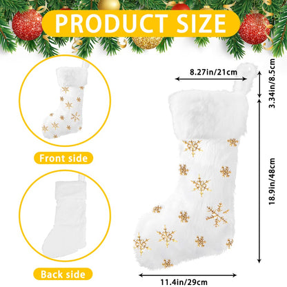 XIMISHOP 4 Pack Christmas Stockings, 18 Inch Large Faux Fur Sequin Snowflake Christmas Stockings，Snowy White Xmas Stockings Hanging Ornaments for Christmas Holiday New Year Decorations