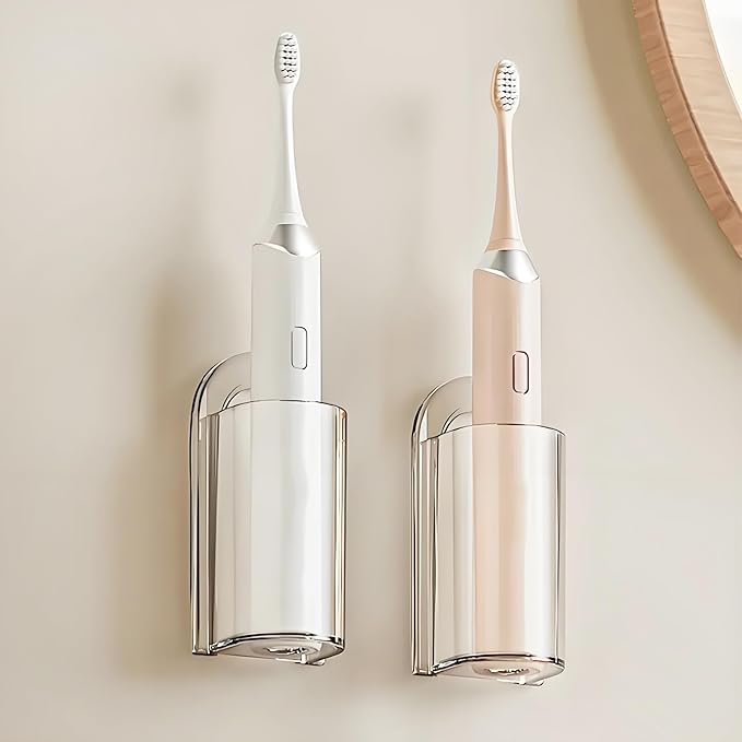 2 Pack Electric Toothbrush Holders, Self Adhesive Wall Mounted Clear Electric