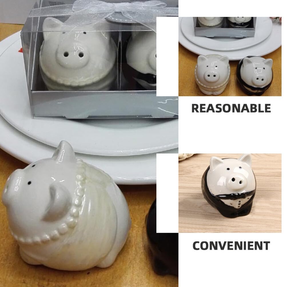 1 Pair Ceramic Pig Salt Pepper Shakers Wedding Favor Kitchen Seasoning Jars Bride Groom Set
