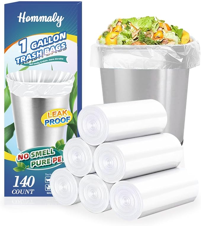 1 Gallon 140 pcs Small Clear Trash Bags, Strong 0.8 Gallon 1 Gallon 1.2 Gallon