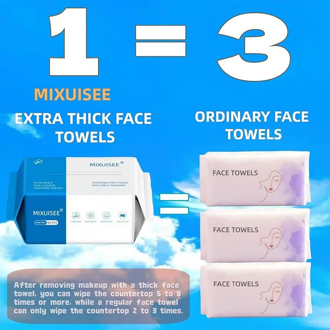 Disposable face towel, MIXUISEE thick and soft face towels, 100% cotton face