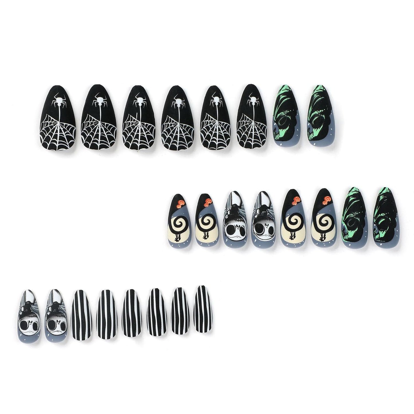 Halloween Press on Nails Medium Almond SWEKKE Fake Nails Full Cover Nightmare Nails Christmas Nails Spider Web False Nails Matte Glue on Nails Artificial Acrylic Nails for Women Girls 24 Pcs