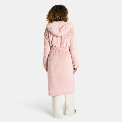 Sienna Hooded Dressing Gowns for Women UK Super Soft Flannel Fleece Sherpa Lined Fluffy Mens Luxurious Comfy Cosy Bathrobe - Blush Pink