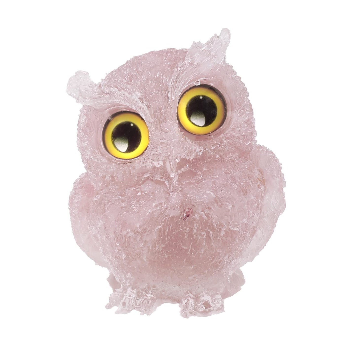 Nupuyai 2.5 inches Orgone Resin Crystal Chips Tumbled Stone Owl Statue, Mini Hand Carved Stone Crystal Animal Figurines for Tabletop Indoor Outdoor, Rose Quartz