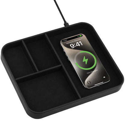 VOVIPO Birthday Gifts Bedside Organiser-Faux Leather Valet Tray With Wireless Charger For Phone And Earbuds,Nightstand Organizer,Mens Jewelry Box,Office Desk Organizers