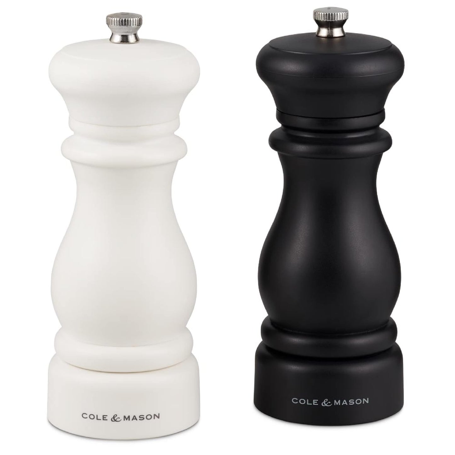 Cole & Mason Southwold Classic Salt & Pepper Mill Gift Set - Salt and Pepper Grinders with a Matte Finish - Adjustable & Refillable Mills - Hand Wash Kitchen Tool - Black/White