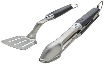 Weber Premium Grill Tool Set - Compact, 2-Piece Made of Stainless Steel, consisting of Grill Tongs (38cm) and Turner (35cm), with Practical Handles, Dishwasher Safe - Silver (6645)