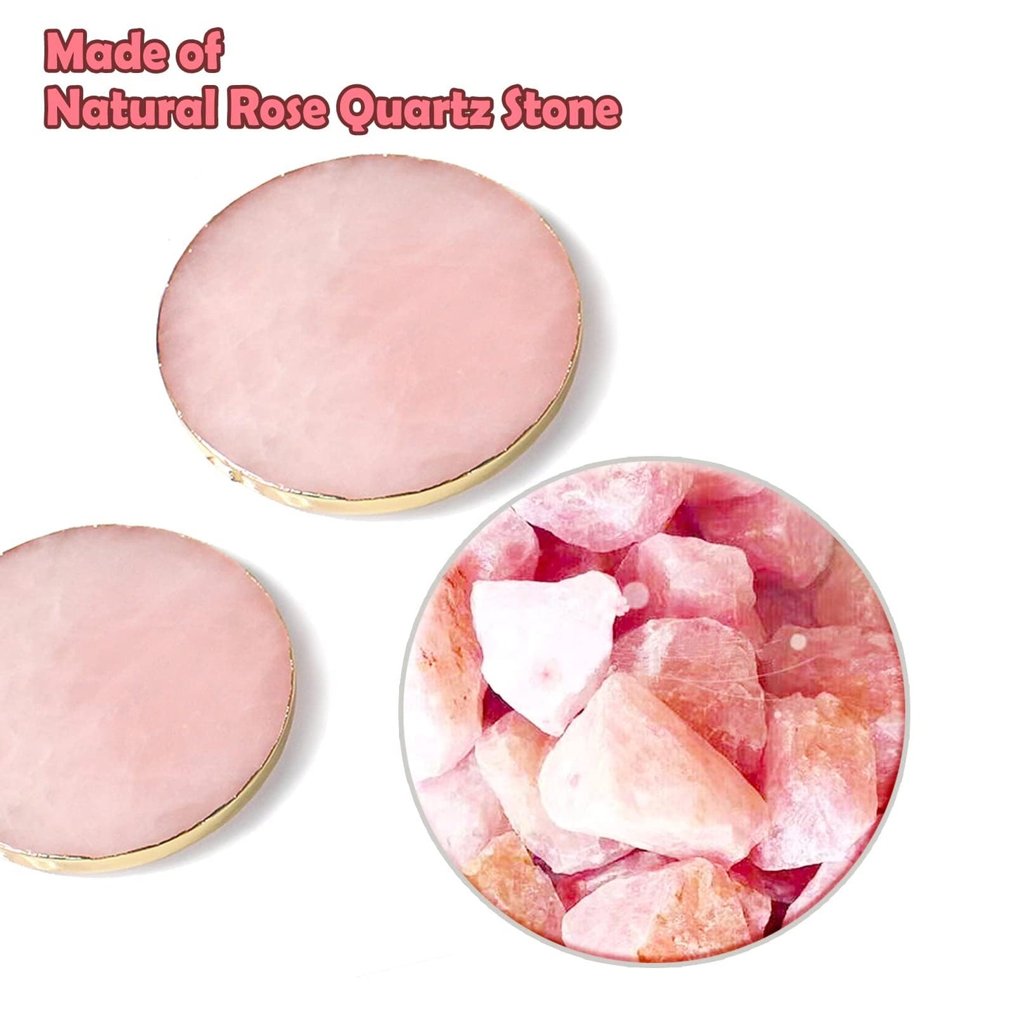 Yougoals Rose Quartz Coaster Single with Stand (4 PCS),Pink Round Agate Coaster for Drinks,Natural Rose Crystal Stone with Golden Edge, Gemstone Geode Decor Gifts