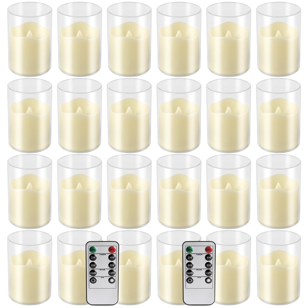 fclayvts 24 Pack Flameless LED Candles with Clear Glass Holder, Battery Operated Real Wax Tea Lights with Remote & Timer, Flickering Warm Light Fireless Votive Candles for Home Wedding Holiday Decor