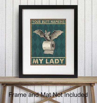Your Butt Napkins My Lady - Gothic Bathroom Decor for Women - Bat Wall Decor - Funny Guest Bathroom Wall Art - Toilet Paper Art Decorations - Restroom Sign - Bath Picture - Powder Room Artwork