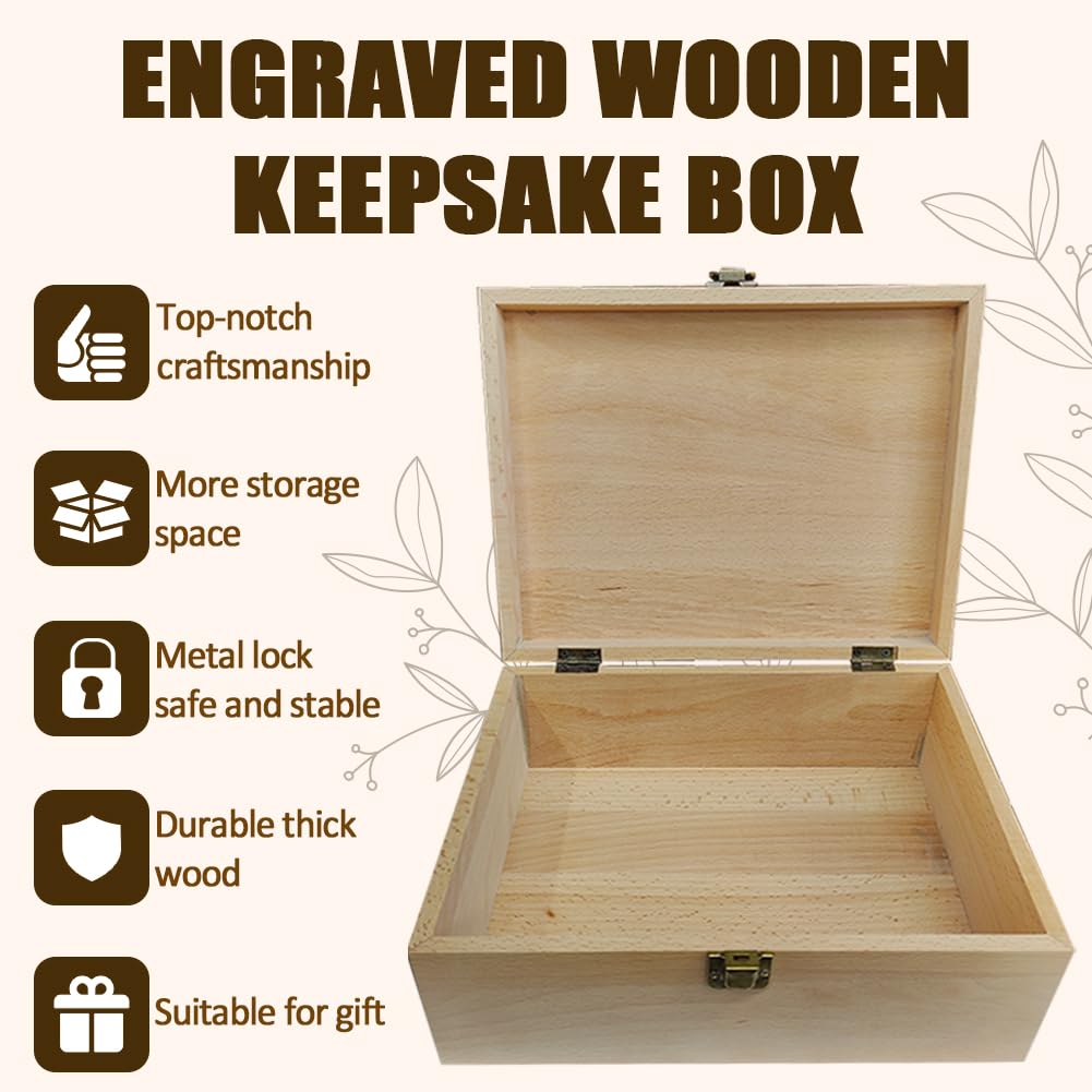 arricraft 1 Pc Wood Memory Keepsake Box, Wildflower Butterfly Bee Memory Box with Hinged Lids Floral Keepsake Chest for Anniversary Birthday Picture Letter Storage 9.6x7.6x4 inch(24.5x19.5x10.3cm)