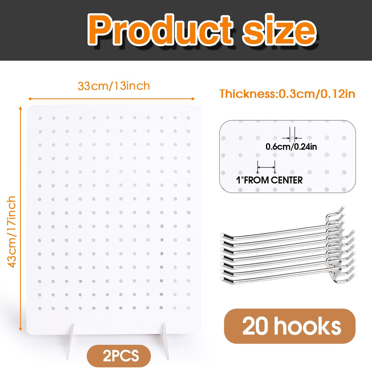 2 Pcs Wooden Pegboard Display Stand with 20 Pcs Metal Hooks for Craft Shows 17" X 13" Jewelry and Key Ring Retail Display Racks Retail Rack Pegboard Display Board for Selling Peg Board Rack Organizer