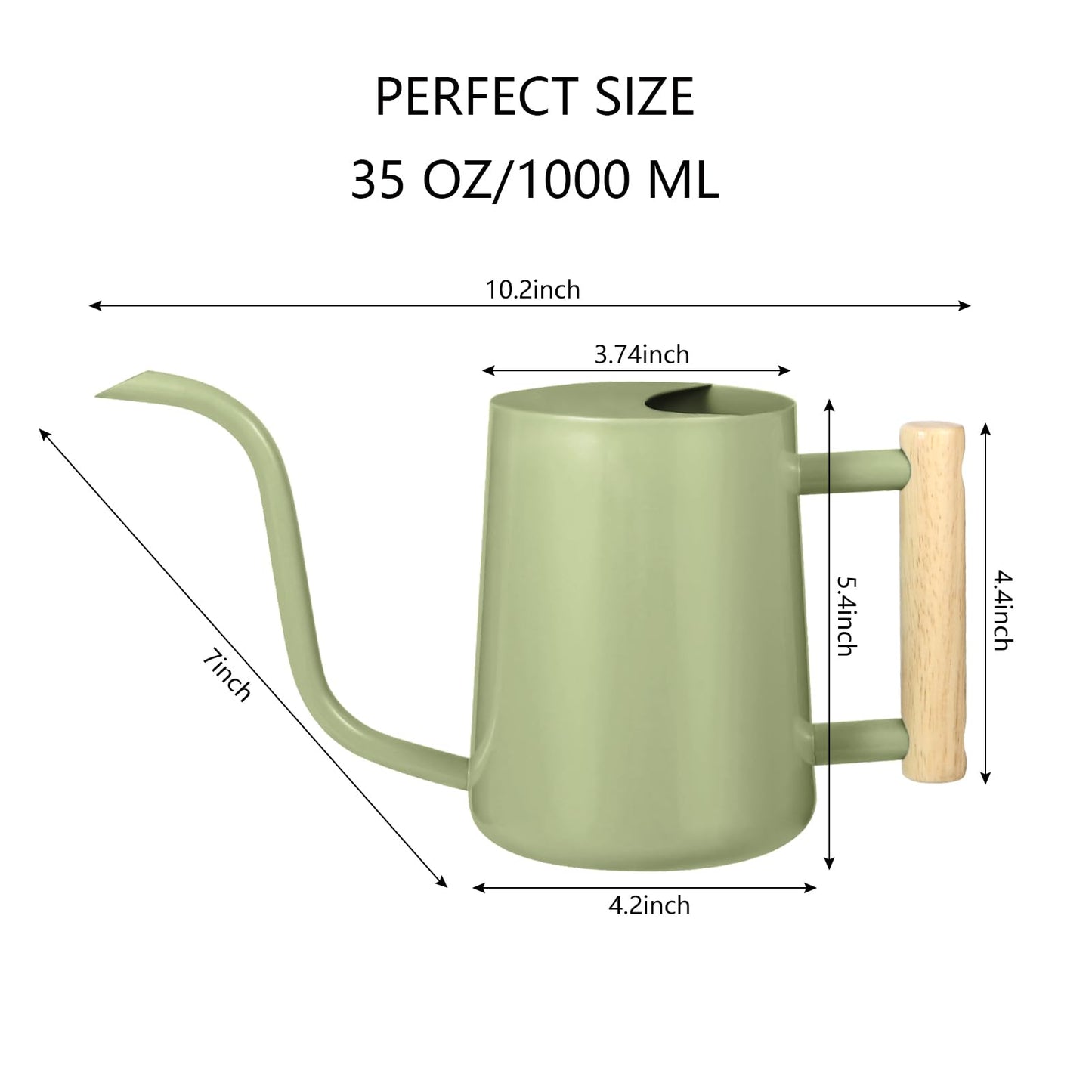 Watering Can for Indoor Plants, 35oz Small Stainless Steel Metal Pot With Long Spout - Modern Decorative for House Plant, Bonsai, Outdoor Garden Flowers - Sage