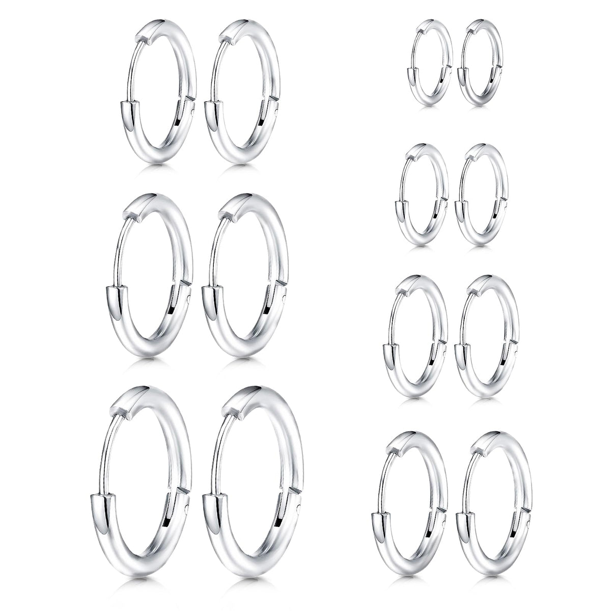 JICHENGEM 7Pairs Hypoallergenic Silver Gold Black Stud Earrings Set, Titanium Stainless Steel, 2-8mm CZ Cartilage Stud Earrings Jewelry for Women Men