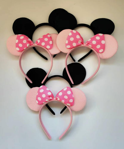 NEWTGAN 20 PCS Mouse Ears Headbands for Birthday Party Theme Park Costume Play Celebration for Boys and Girls (black,pink) (pink black)