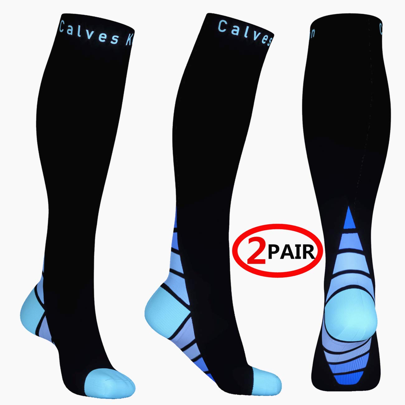 Calves Kelson (2 Pairs) Compression Socks/Stockings for Men & Women,Speed Up Recovery Circulation, Best Graduated Athletic Fit for Travel, Running, Nurses,Shin Splints, Flight,Maternity
