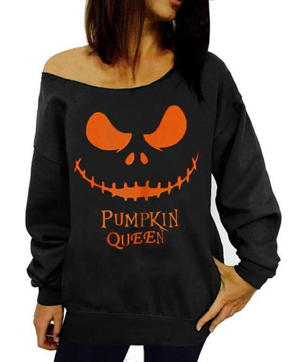 LYXIOF Women Slouchy Shirts Halloween Pumpkin Long Sleeve Sweatshirts Pullover Black XL