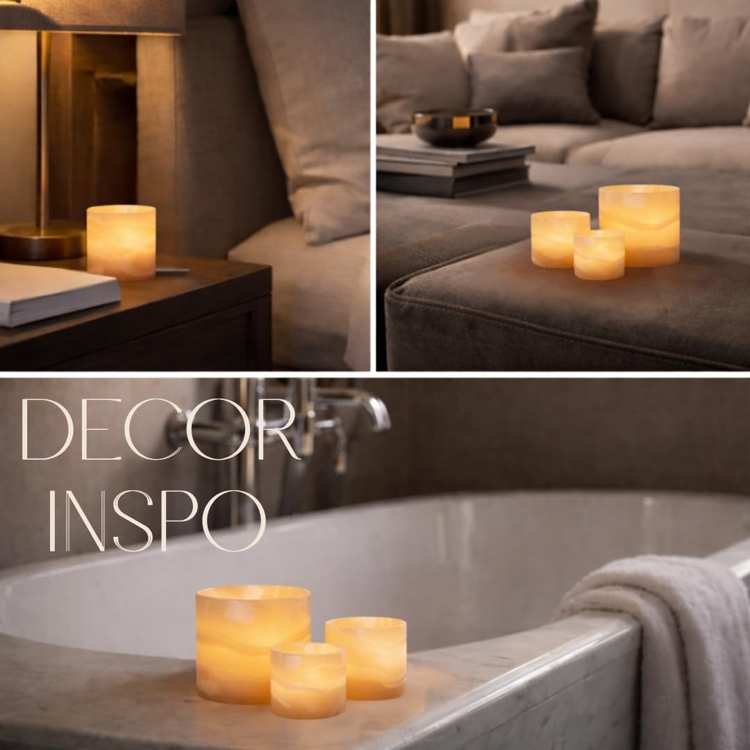 Single Alabaster Candle Holder, Sturdy Tealight Candle Holders, Translucent Stone for Calming Glow, Perfect for Ambient Lighting & Gifts, Warm Illumination, Multiple Sizes