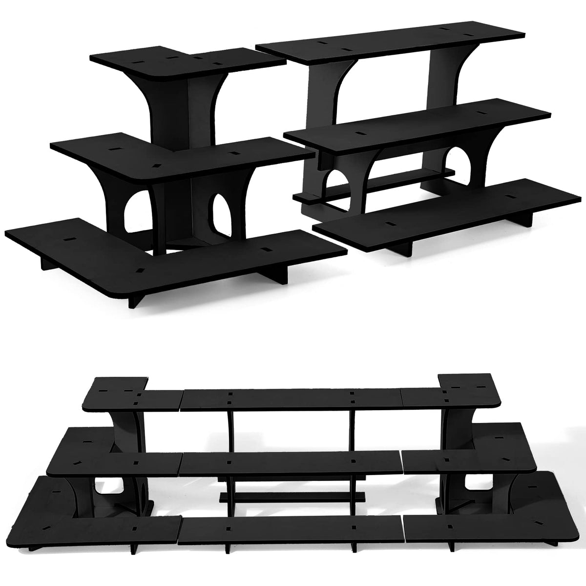 3 Pcs 3 Tiers Retail Table Display Stand Wooden Corner Display Rack Portable Shelf Rack for Retail Table Top, Counter Top, Craft Shows, Farmers Market, Trade Shows Small Products Display (Black)