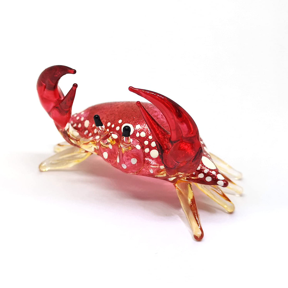 ZOOCRAFT Glass Crab Figurine Red Hand Blown Painted Art Miniature Coastal Style Gift Home Decoration,1.7 x 2.5 x 1.4 inches.