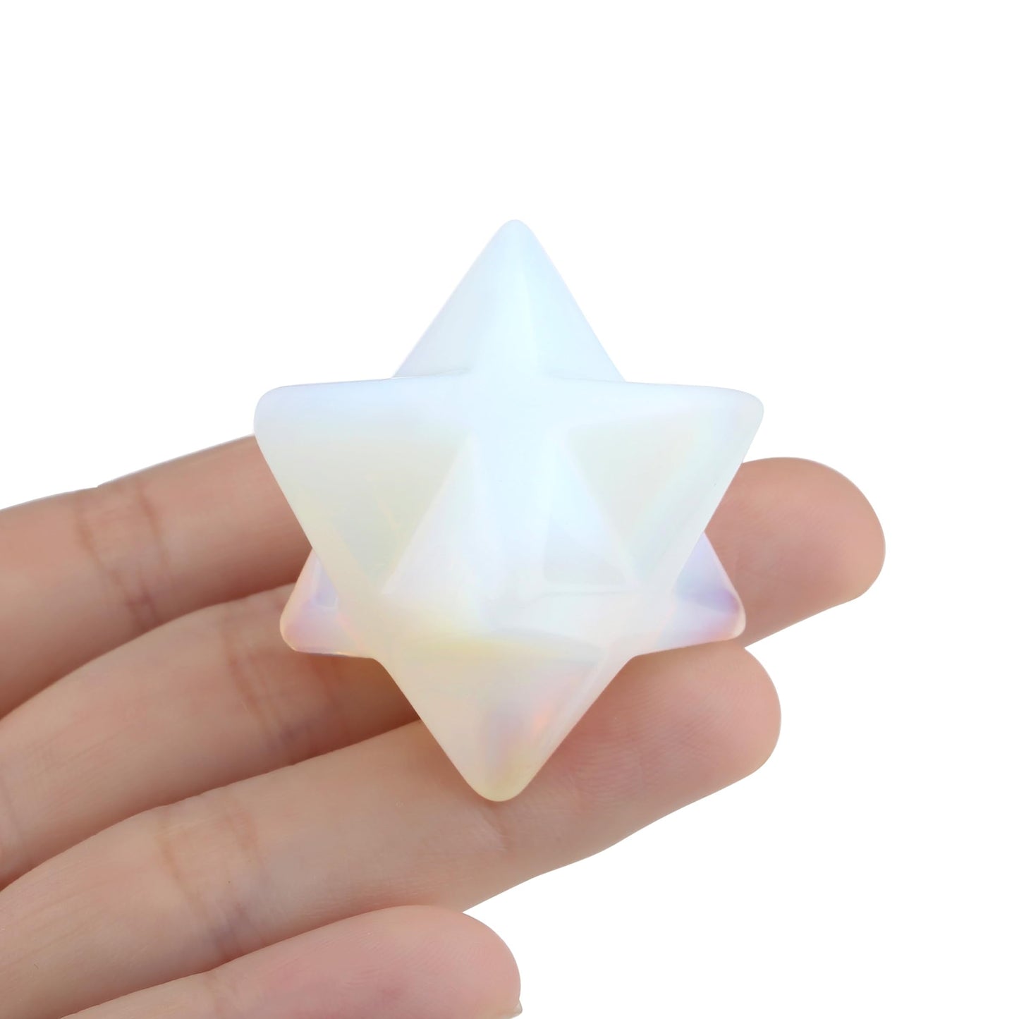 QINJIEJIE Opal Merkaba Crystal Opalite Crystals 1" Natural Healing Sacred Energy Generator Stones, Reiki Dodecahedron Crystal Protection Cleansing Spiritual Gifts, 3D Yellow Star Merkaba Crystal