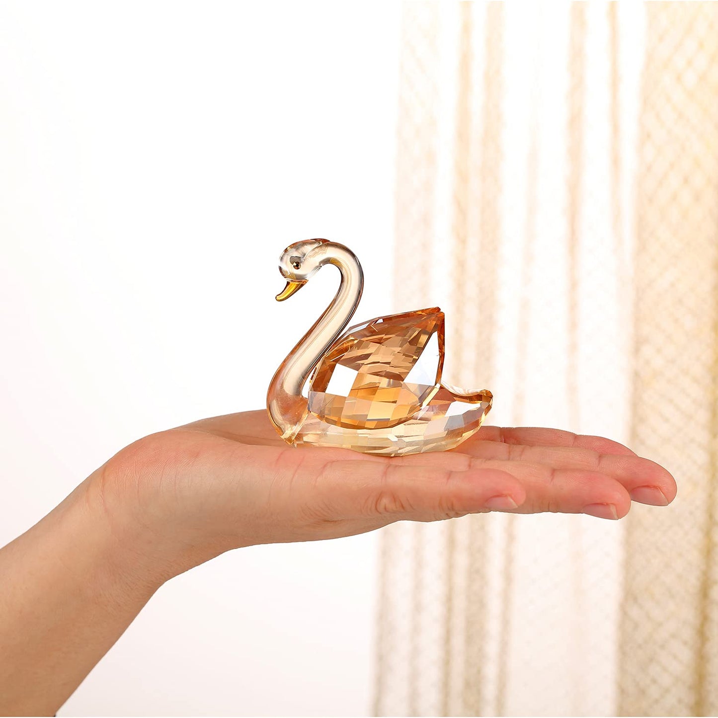 DOJOZ Crystal Swan A Pair Sparkle Valentines Day Sweet Gifts Figurine Collection Paperweight Table Centerpiece Ornament (Gold)