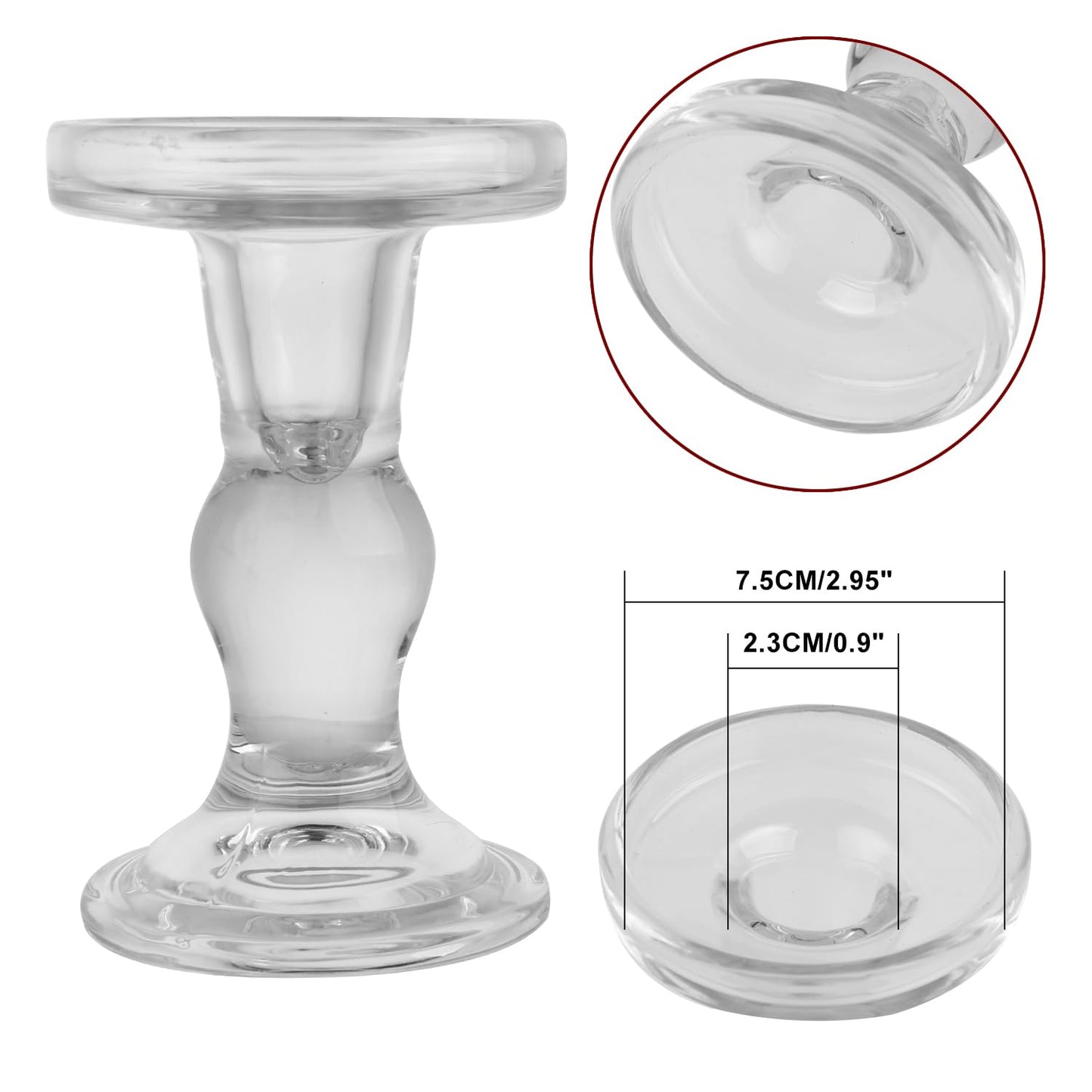 BTGLLAS 3-Piece Set of Glass Candlestick, Crystal Candlestick Holder Holder and Conical Candle, Christmas Candle Holder Decoration, Family Living Room Wedding Candle Holder (Clear)